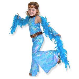 🪩💃 NWT Girls Disco Halloween Costume. 70s Bellbottom Outfit + Boa.